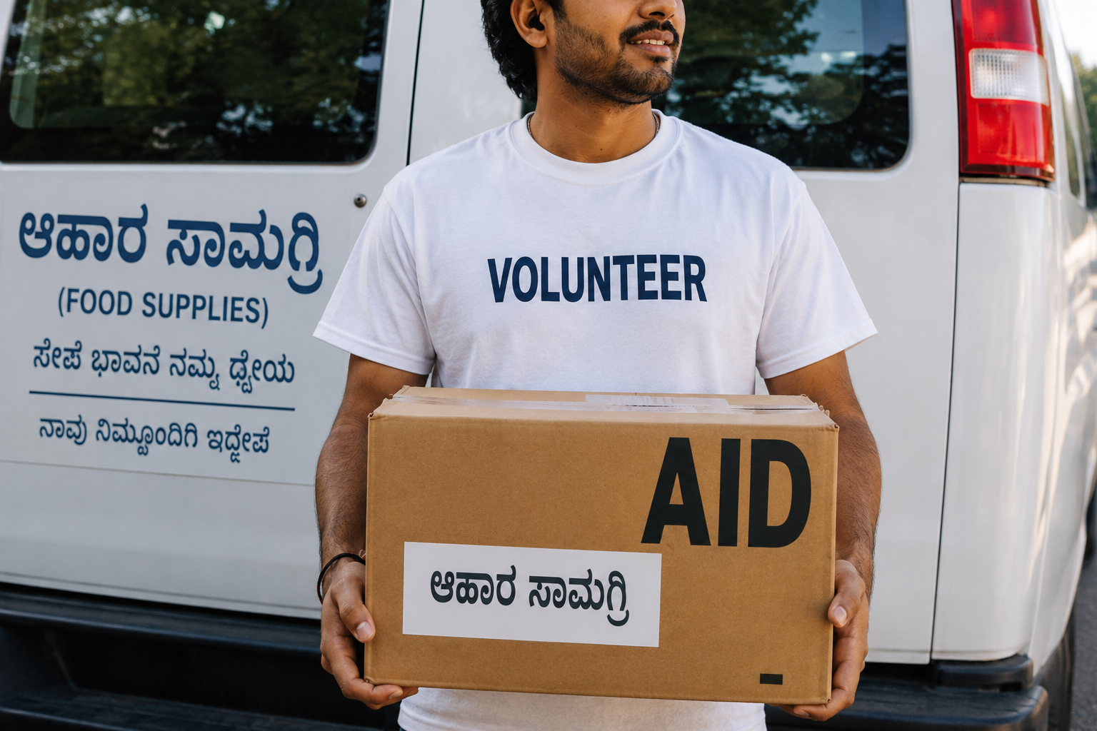 Volunteers distributing relief supplies after a disaster